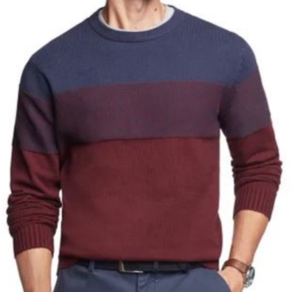 Izod Cotton Blend Crew Neck Sweater Maroon Navy Blue Eclectic Grandpa Men’s XL